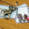 A Vintage key holder to a custom made name letter pictured leaves key chain.