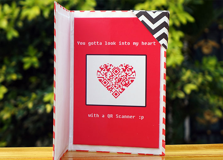 Personalized QR code scanner message/greeting card for birthday gift.