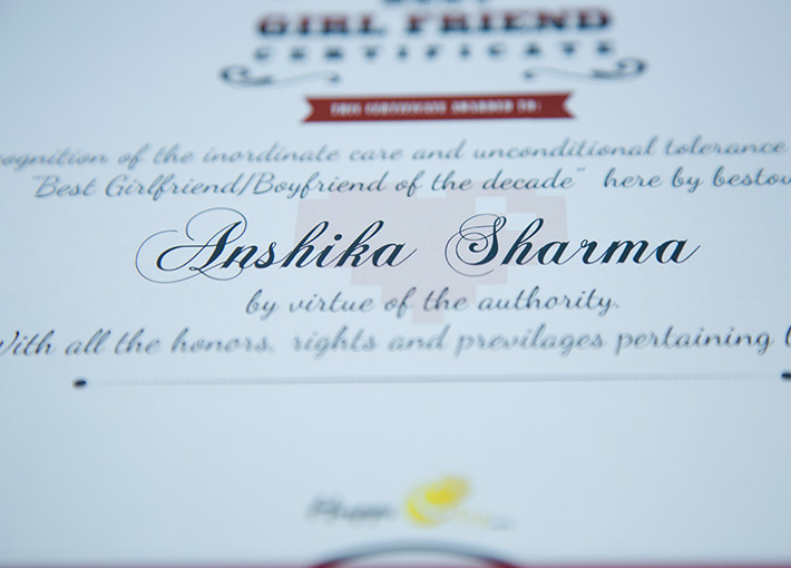 best girlfriend name close up in a certificate frame