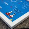 chemistry lab equipment doodles printed with blue background in a frame as a gift