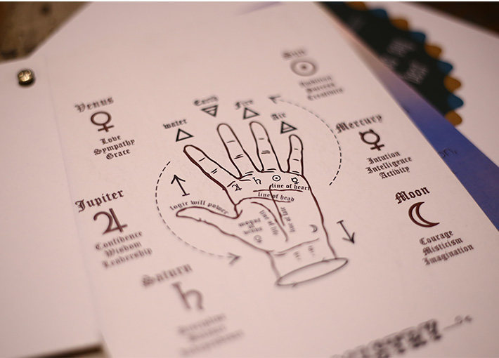 complete details about palmistry printed on a sheet