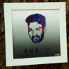 white frame hanging to tree with threshold effect face logo