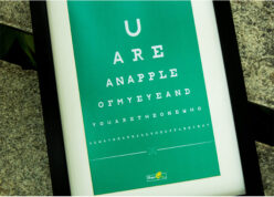 you are an apple of my eye text written as eye sight test text with green background