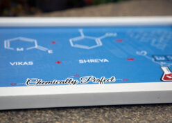 chemically perfect text printed with other chemical elements inside a white a4 frame