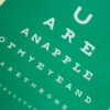 close up view of custom text printed on sheet in eye doctor theme