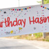 doodle birthday wishing banner unveiling on road