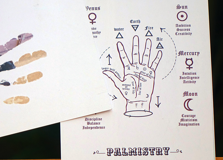palmistry details inside a birthday greeting card